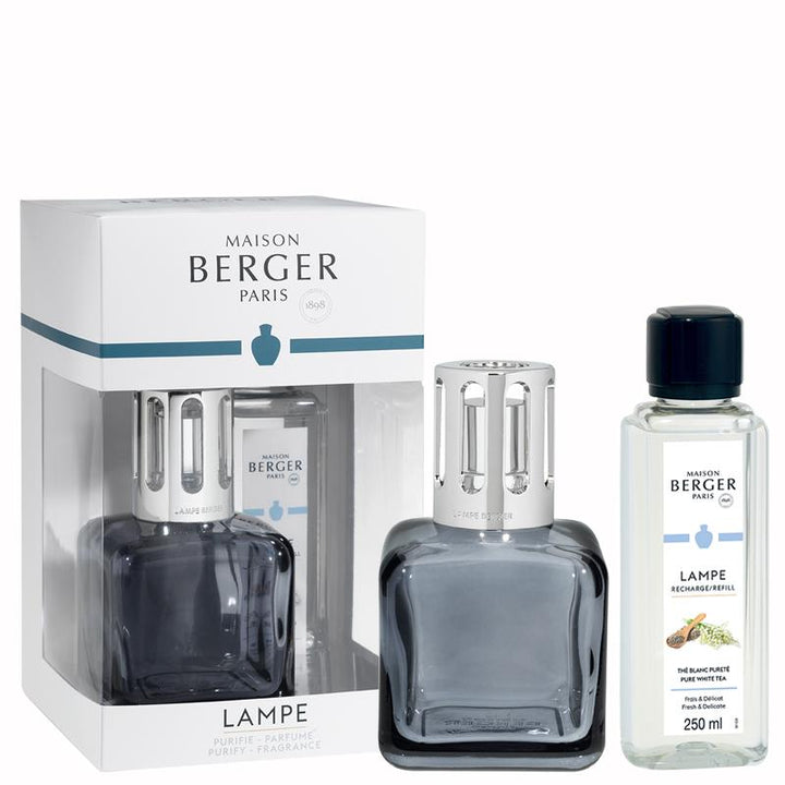 Lampe Berger Geschenkset - Glacon / Ice Cube grau mit Duft Aromatischer Weißer Tee - Hirsch Living & Lifestyle