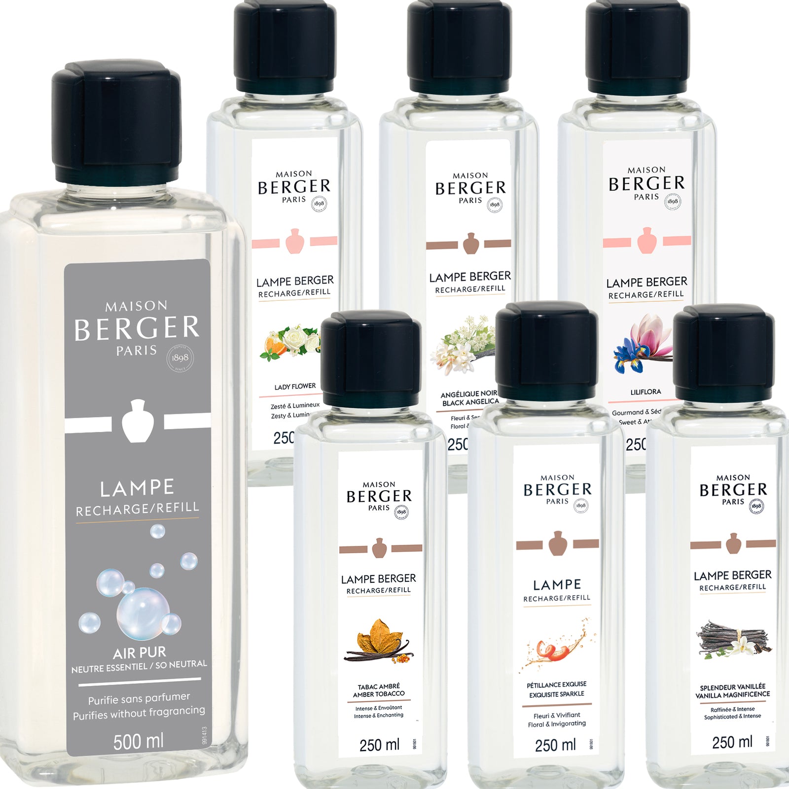 Lampe Berger Düfte - großes Entdeckungsset mit 6x 250ml Duft und 1x 500ml Neutral - Hirsch Living & Lifestyle