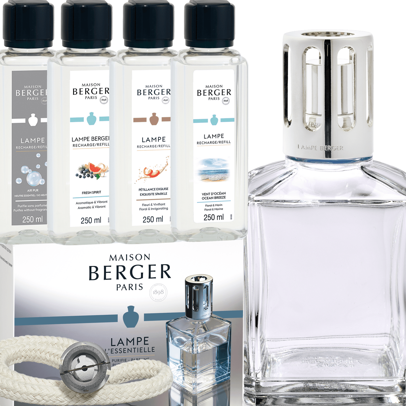 Lampe Berger Geschenkset - XXL Cube inkl. 4x 250ml Duft Pure Frische Edition - Hirsch Living & Lifestyle